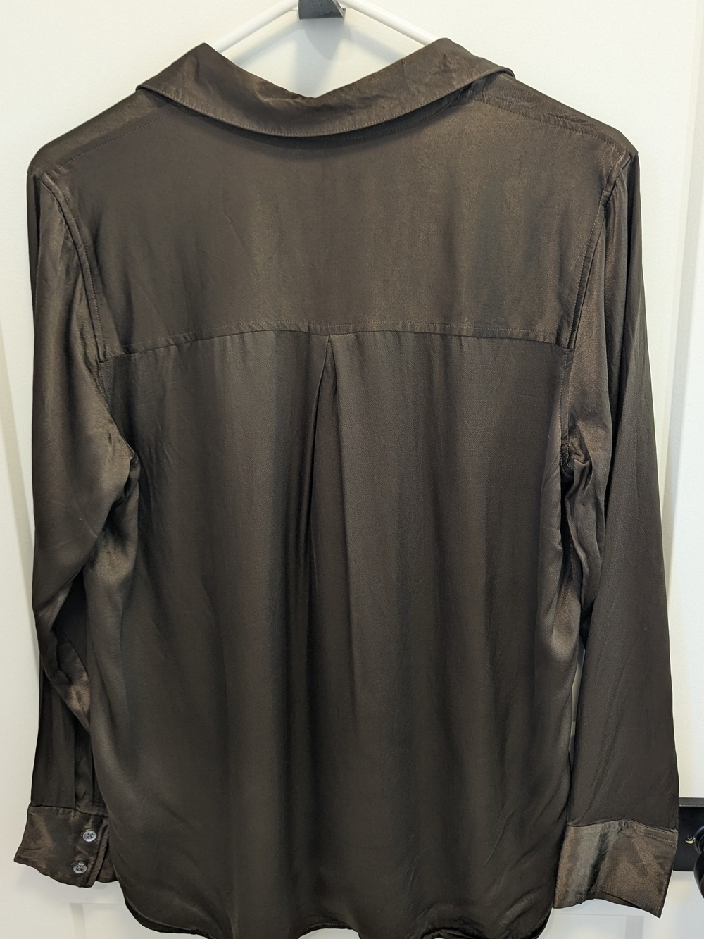 Rails Brown Silky Blouse | Drapey Minimalist Button Front Top - Picture 4 of 8